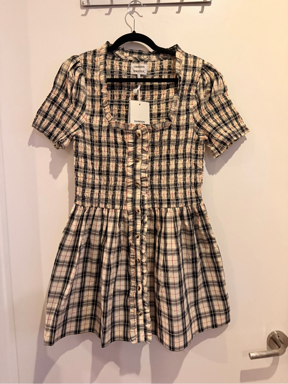 NWT Damson Madder Cream and Black Plaid Mini Dress